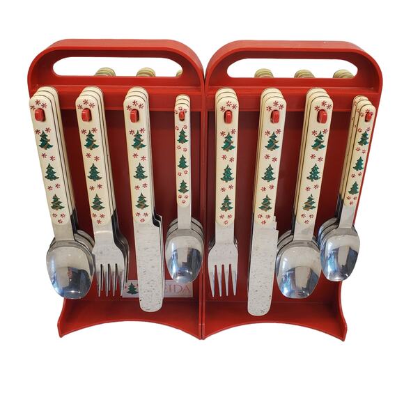 Oneida Holiday Colormates 46 Piece Set Plus Portable Caddy Christmas Flatware - Picture 14 of 14